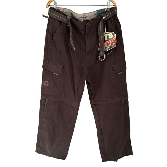 Vtg OTB Cargo Pants Brown Denim Carpenter Pants Hip Hop Baggy Skate - Picture 1 of 10